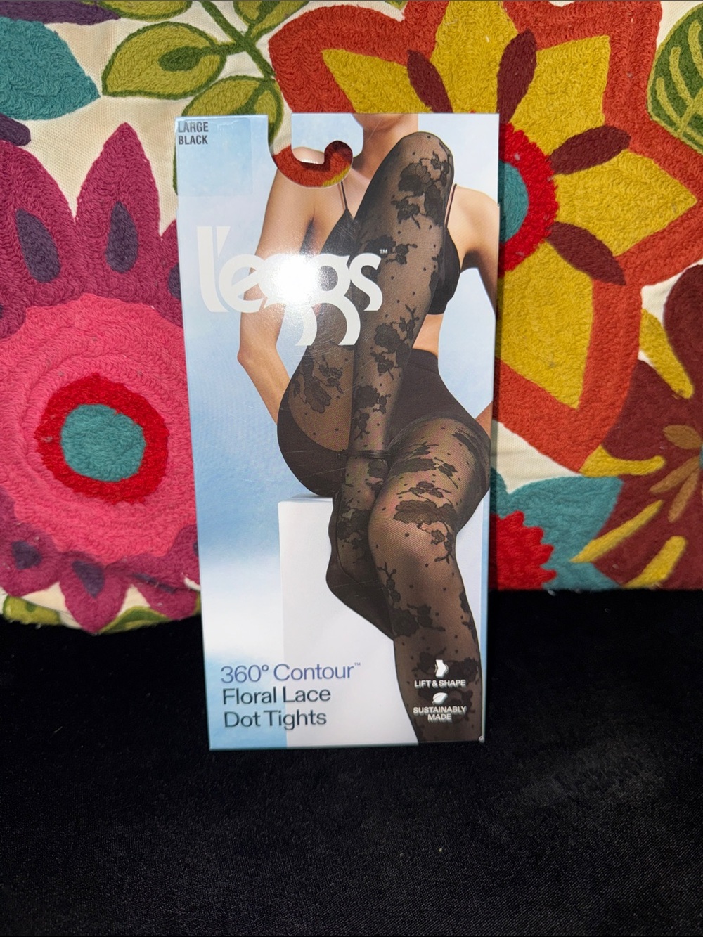 L'eggs 360° Contour Floral Lace Dot Tights - Black